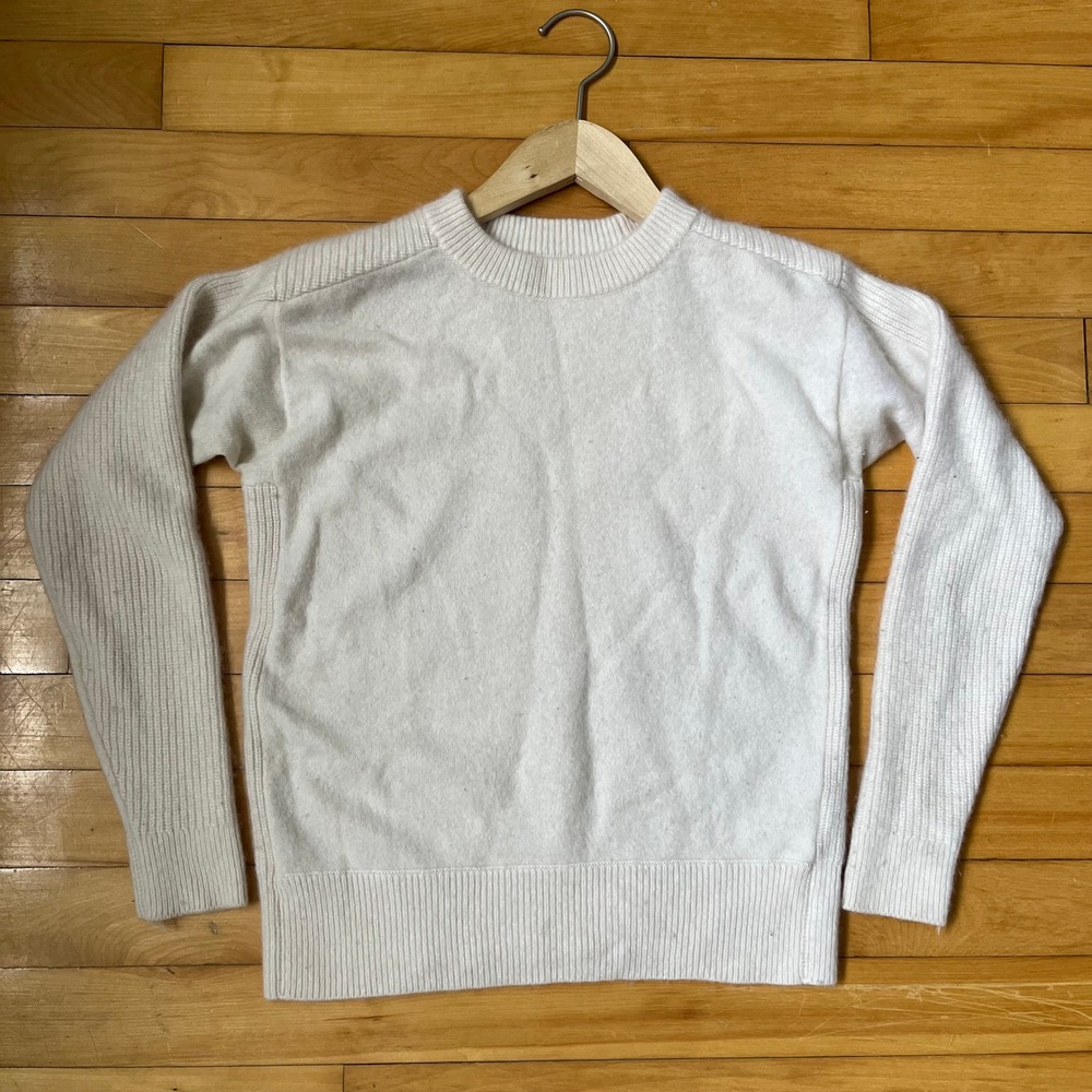 Polo Ralph Lauren 100% Cashmere Crewneck Sweater Cream White Ribbed Mixed Knit